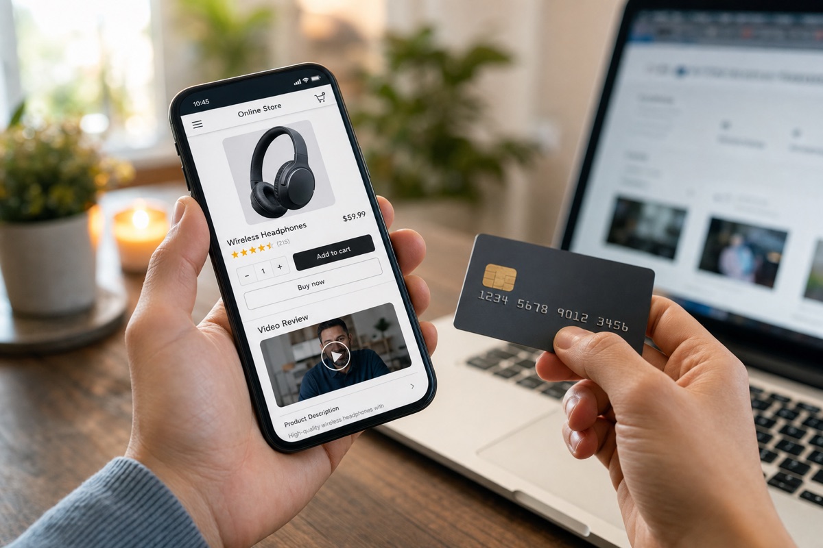 person shopping online with credit card and smartphone