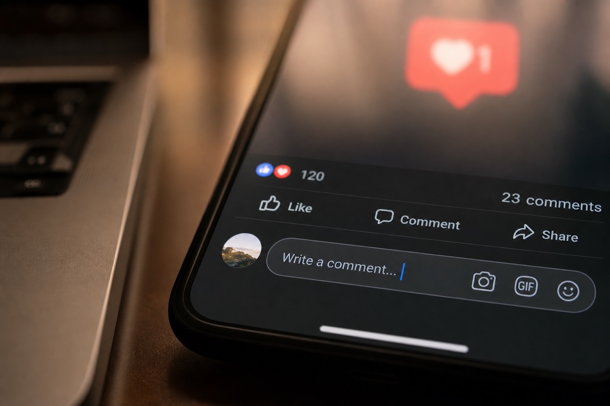 Close-up of smartphone screen showing social media post interactions.